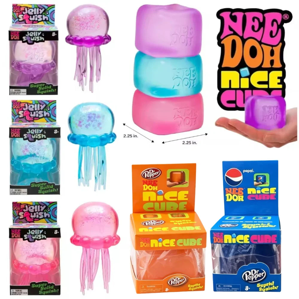 NeeDoh  Trending Jellyfish & Cube Squish Toy, Soft Jelly Squeeze Stress Relief Fidget Toy, Sensory NeeDoh for Kids & Adults