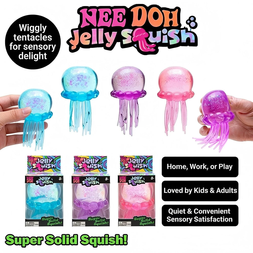 NeeDoh  Trending Jellyfish & Cube Squish Toy, Soft Jelly Squeeze Stress Relief Fidget Toy, Sensory NeeDoh for Kids & Adults