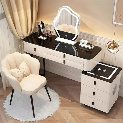#Smart Bedroom Furniture Modern Simple Multi-functional Solid Wood Dressing Makeup Vanity Table With Wireless Charging