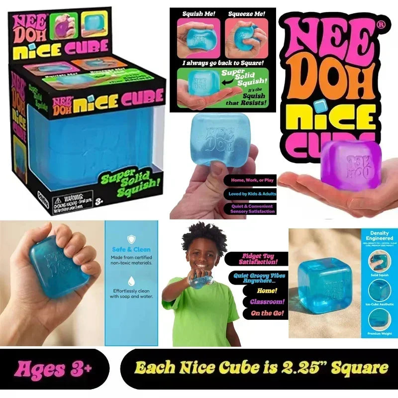 Needoh Nice Cube Sensory Stress Reliever Fidget Tool for Anxiety &Focus Desk Sensory Cube for Adults & Anti-Anxiety Squeeze Kids