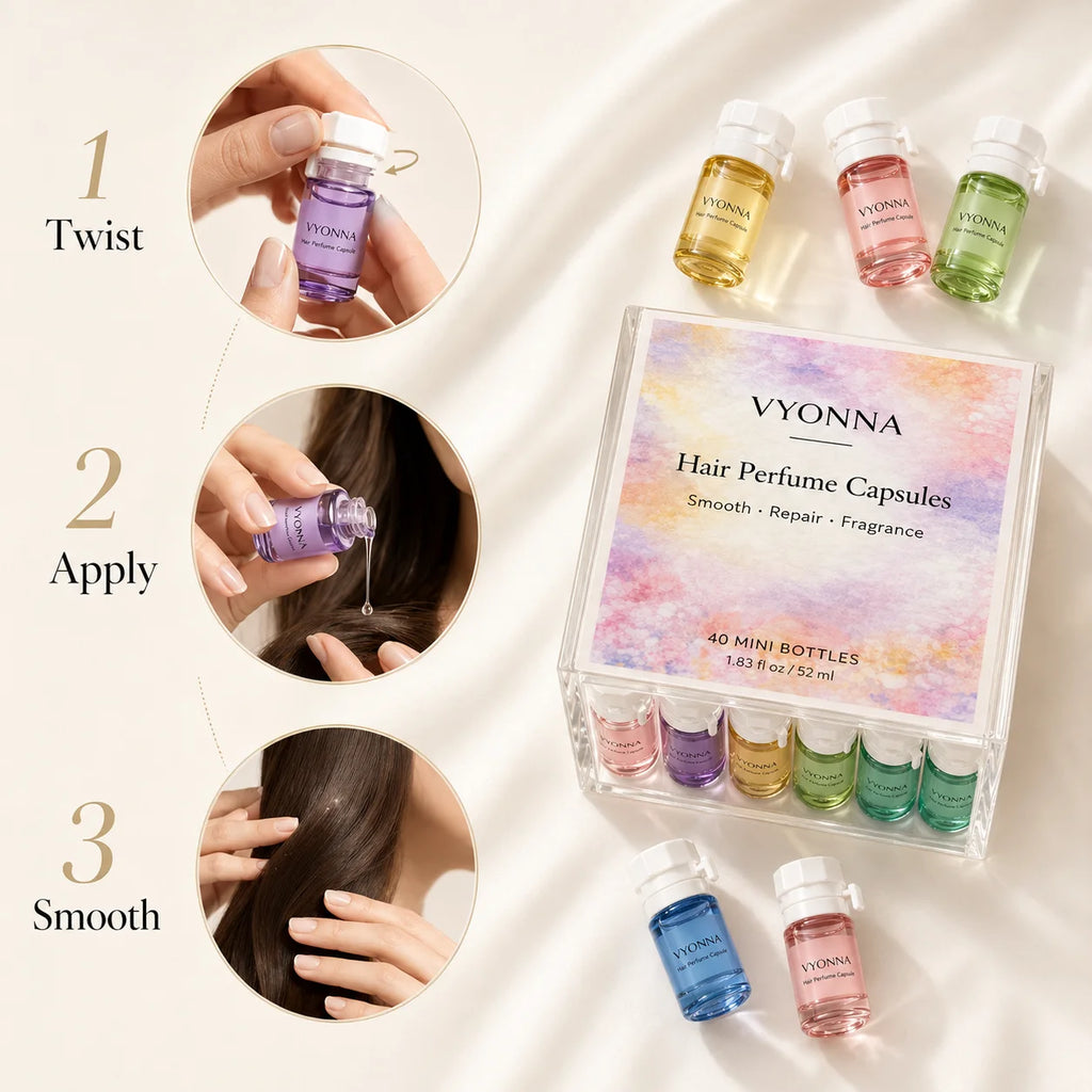 Hair Perfume Oil,40 Mini Bottles Capsules with 10 Scents,2-in-1 Leave-In Hair Serum,for Frizzy,Dry & Damaged Hair Long-Lasting