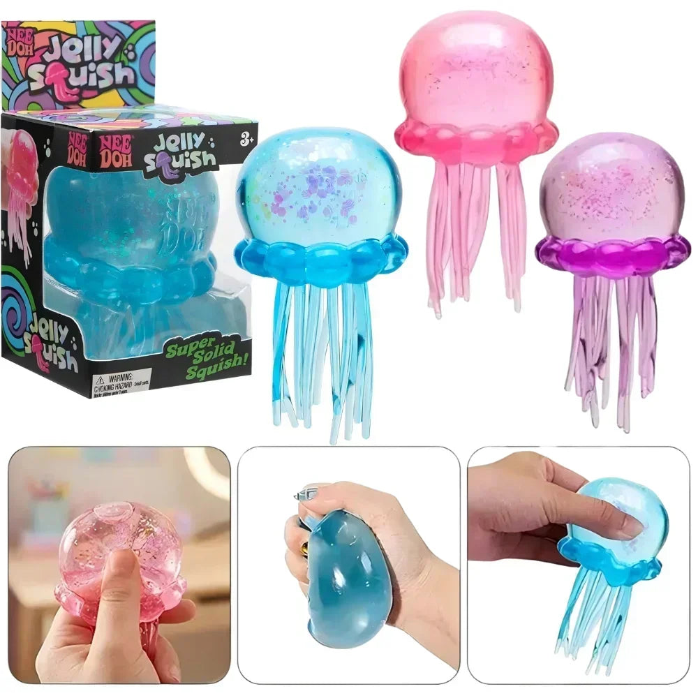 NeeDoh  Trending Jellyfish & Cube Squish Toy, Soft Jelly Squeeze Stress Relief Fidget Toy, Sensory NeeDoh for Kids & Adults