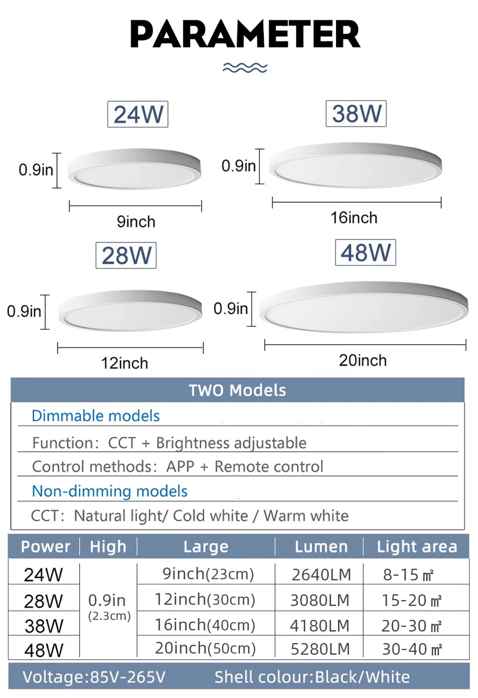 0.9inch Smart lamp Led ceiling lamp APP/ Remote Control Dimmable Indoor lighting for living room led lights for room Bedroom